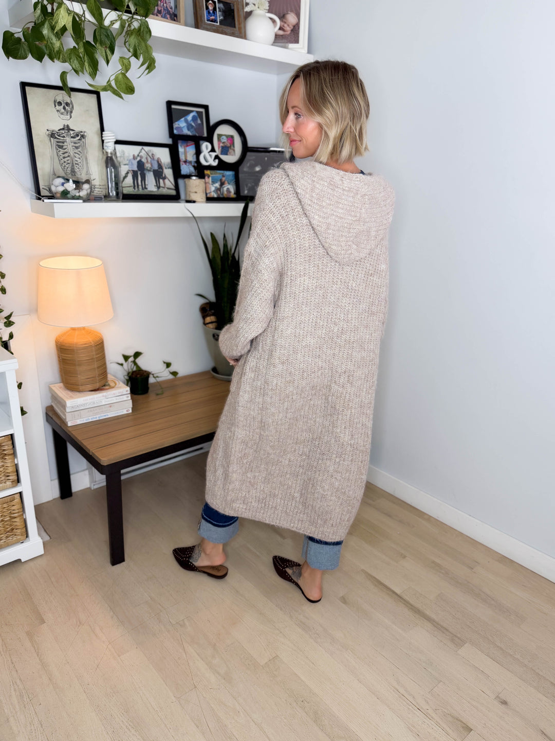 Cabin Cozy Hooded Cardigan- KHAKI