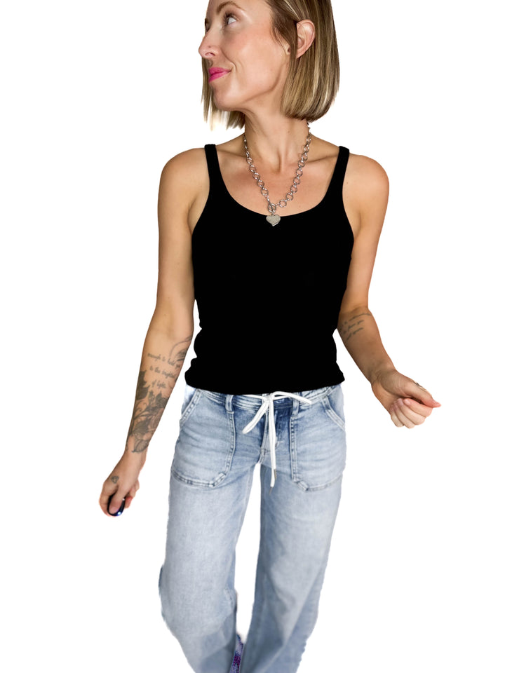Salish Ribbed Basic Tank- BLACK