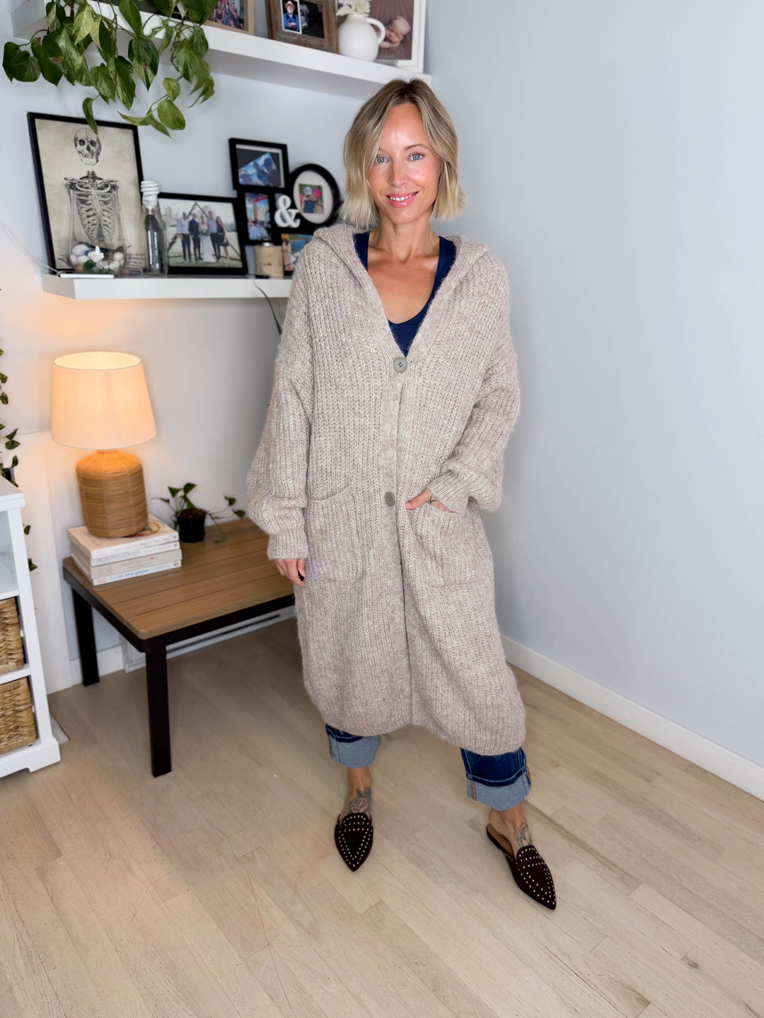 Cabin Cozy Hooded Cardigan- KHAKI