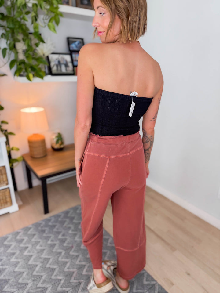 Zorah Wide Leg French Terry Pant- RUST