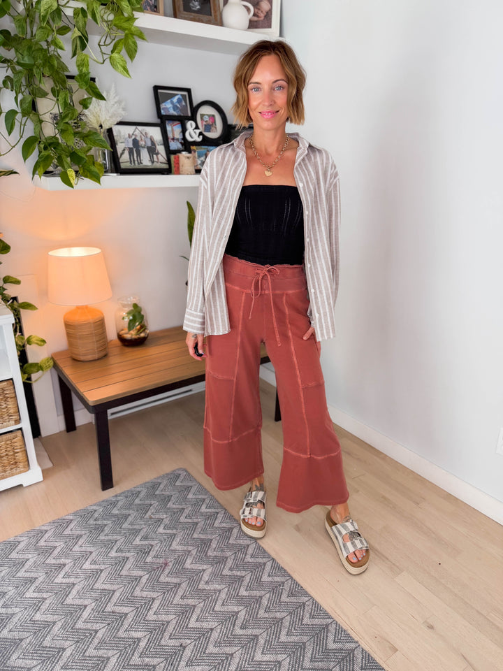 Salted Sun Linen Blend Button Down- MOCHA
