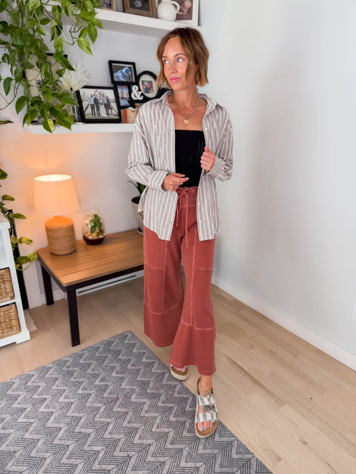 Salted Sun Linen Blend Button Down- MOCHA