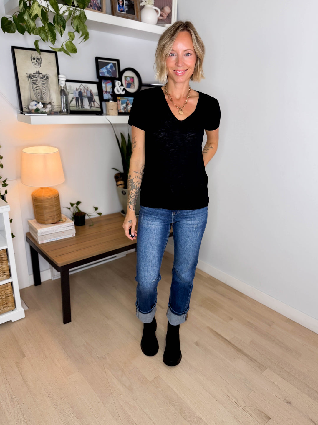 Charlie Slub Scoop Neck Tee- BLACK