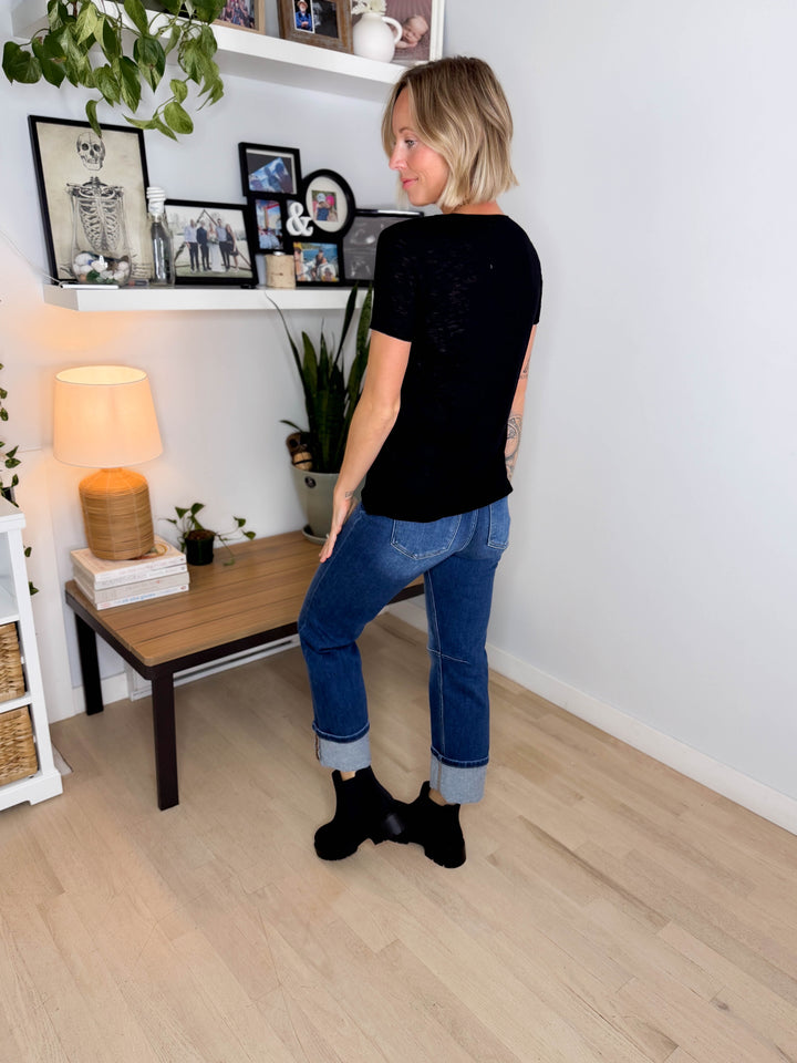 Charlie Slub Scoop Neck Tee- BLACK