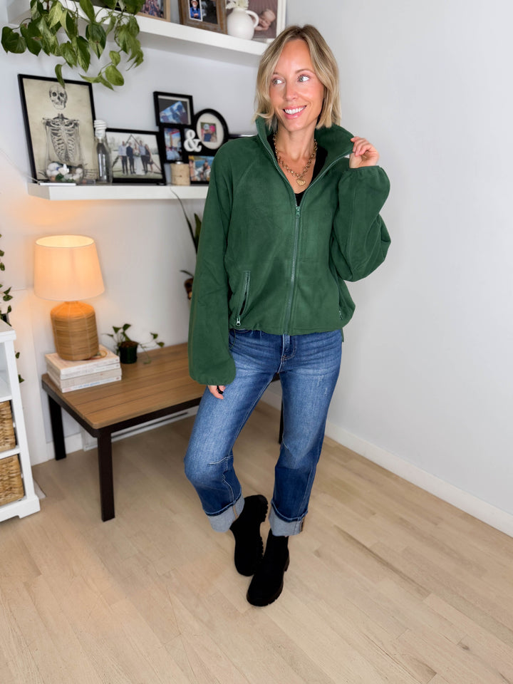 Hazella Full Zip Fleece Jacket- DARK GREEN