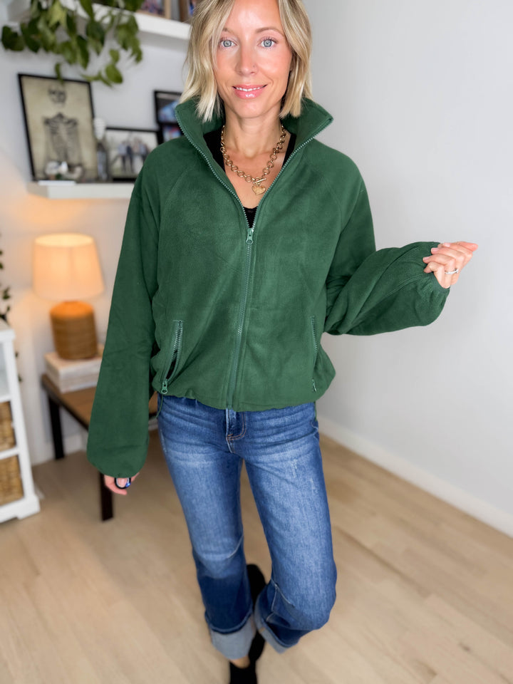 Hazella Full Zip Fleece Jacket- DARK GREEN