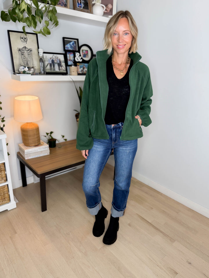 Hazella Full Zip Fleece Jacket- DARK GREEN