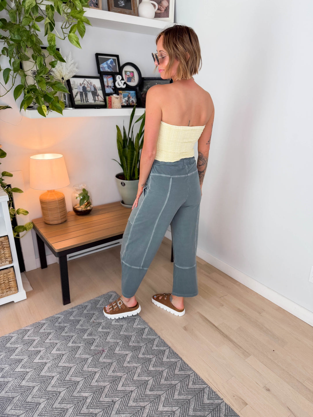 Zorah Wide Leg French Terry Pant- ASH JADE