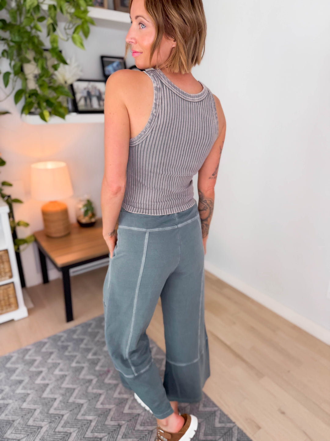 Vintage Wide Ribbed Tank Top- VINTAGE OAK