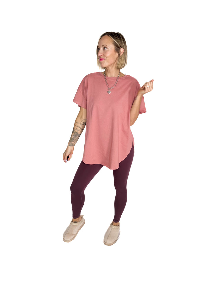 Joey Washed Cotton Boyfriend Tee- MAUVE