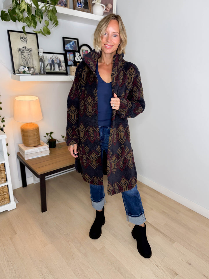 Ainsley Longline Sherpa Jacket- IMPERIAL BLACK