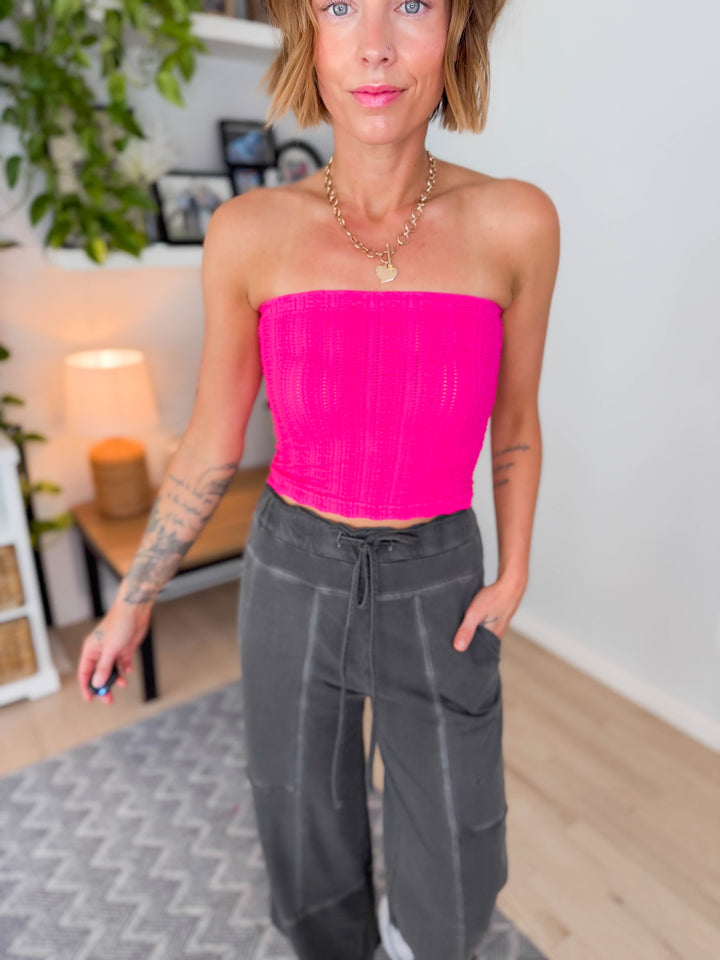 Vertical Textured Tube Top- ALOHA FUCHSIA