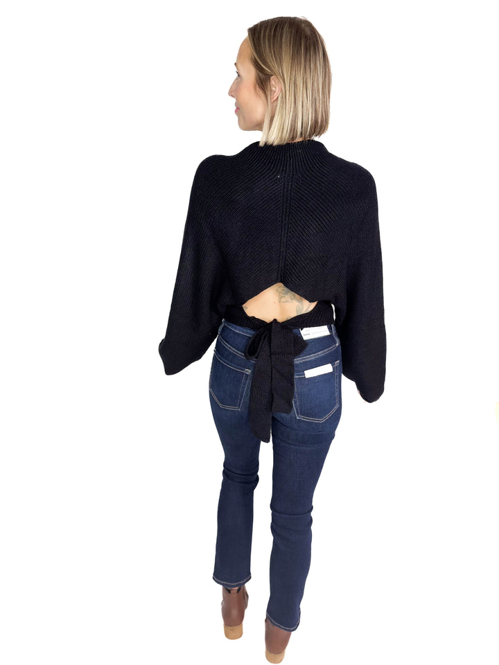 Sugar Plum Tie Back Sweater- BLACK