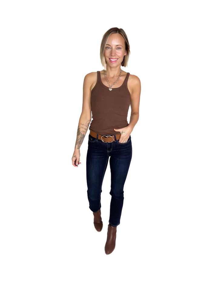 Salish Ribbed Basic Tank- CHOCOLATE