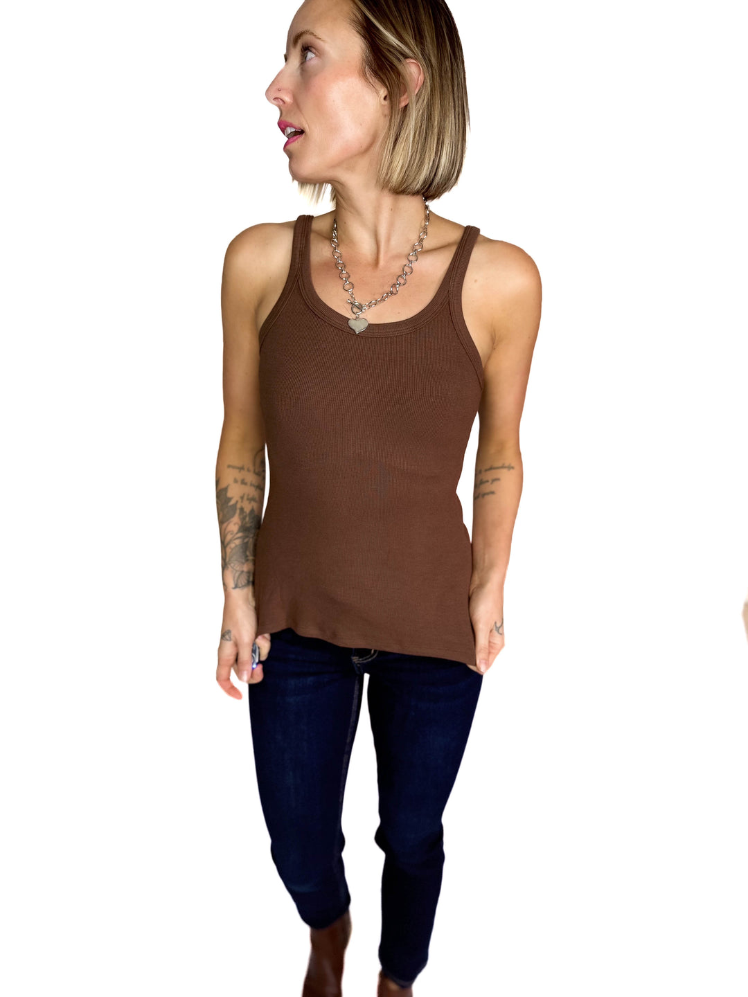 Salish Ribbed Basic Tank- CHOCOLATE