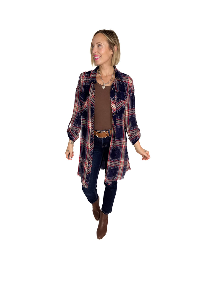 Alpine Glow Bleached Flannel Button Down- WASHED NAVY-FINAL SALE *L*