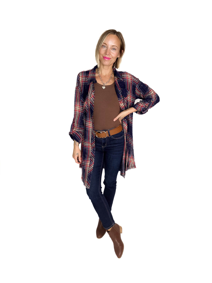 Alpine Glow Bleached Flannel Button Down- WASHED NAVY-FINAL SALE *L*