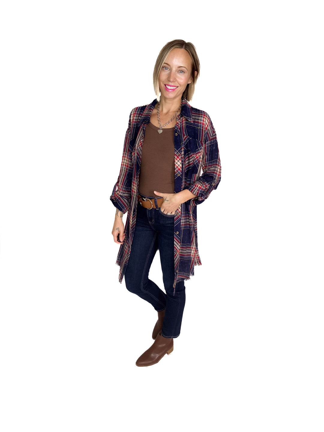 Alpine Glow Bleached Flannel Button Down- WASHED NAVY-FINAL SALE *L*