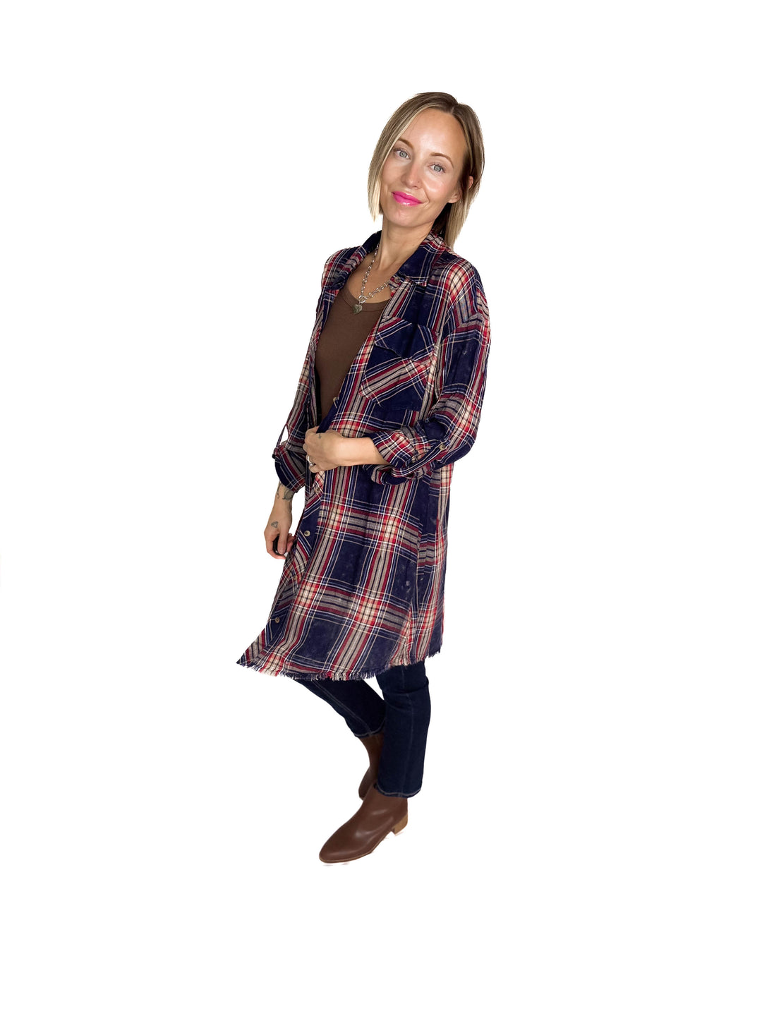 Alpine Glow Bleached Flannel Button Down- WASHED NAVY-FINAL SALE *L*