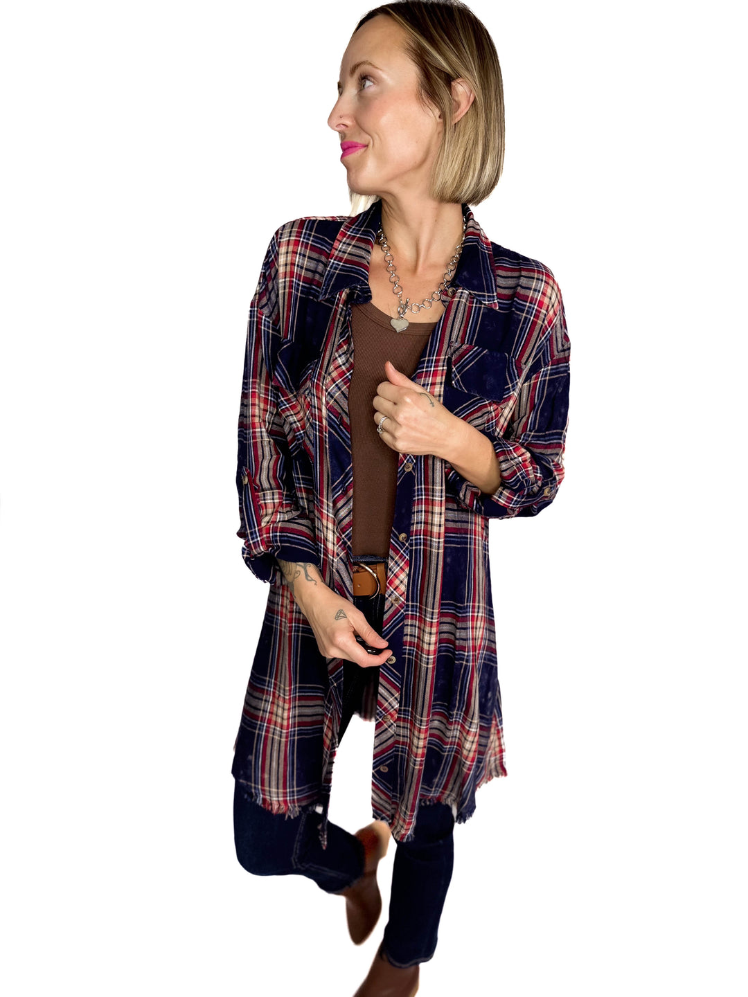 Alpine Glow Bleached Flannel Button Down- WASHED NAVY-FINAL SALE *L*