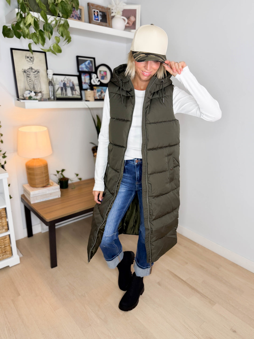 VERO MODA Michelle Long Puffer Vest- FOREST NIGHT