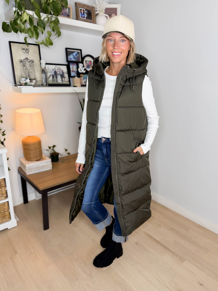 VERO MODA Michelle Long Puffer Vest- FOREST NIGHT