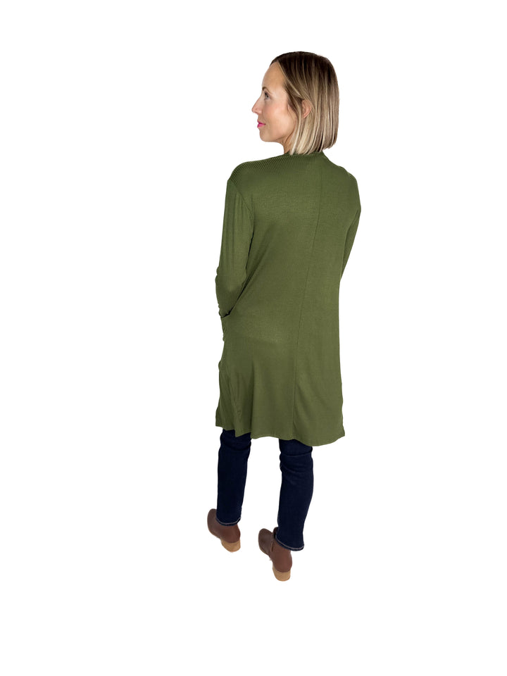 Sierra Ribbed Cardigan- OLIVE