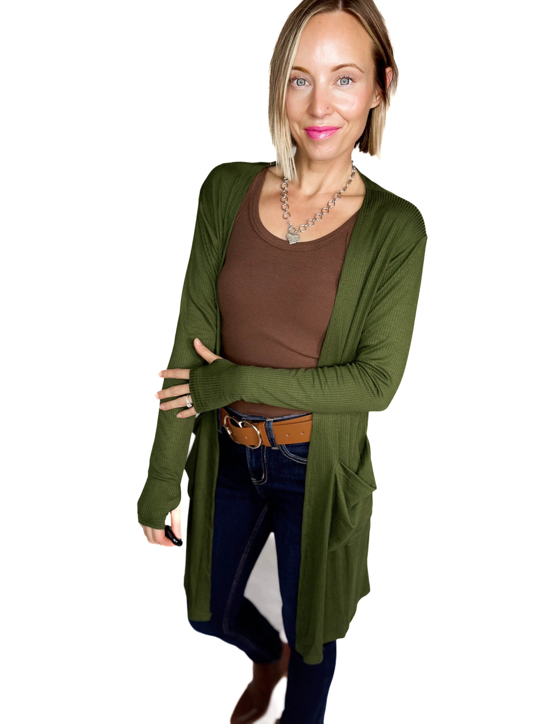 Sierra Ribbed Cardigan- OLIVE
