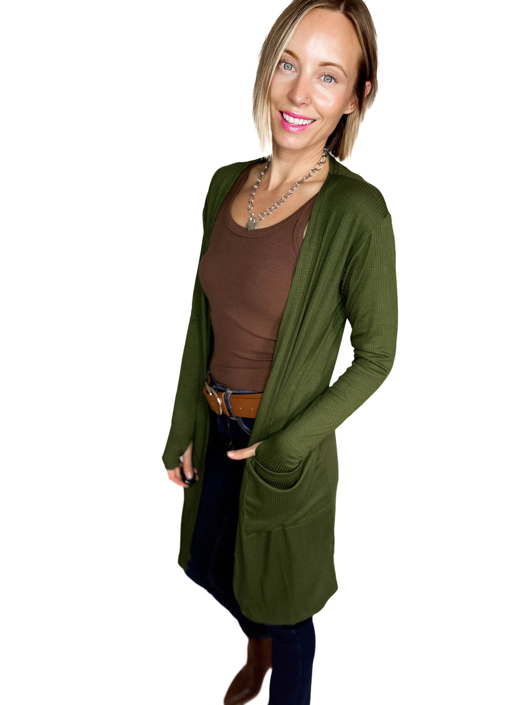 Sierra Ribbed Cardigan- OLIVE