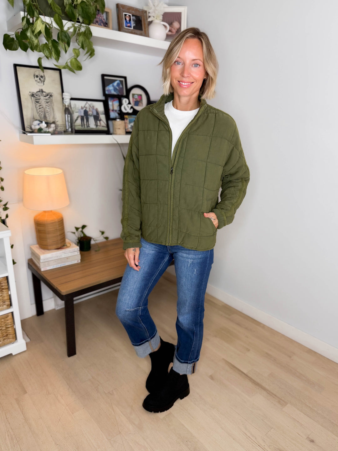 Catherine Soft Quilted Jacket- OLIVE