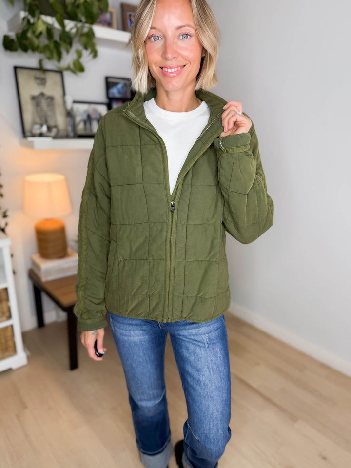 Catherine Soft Quilted Jacket- OLIVE
