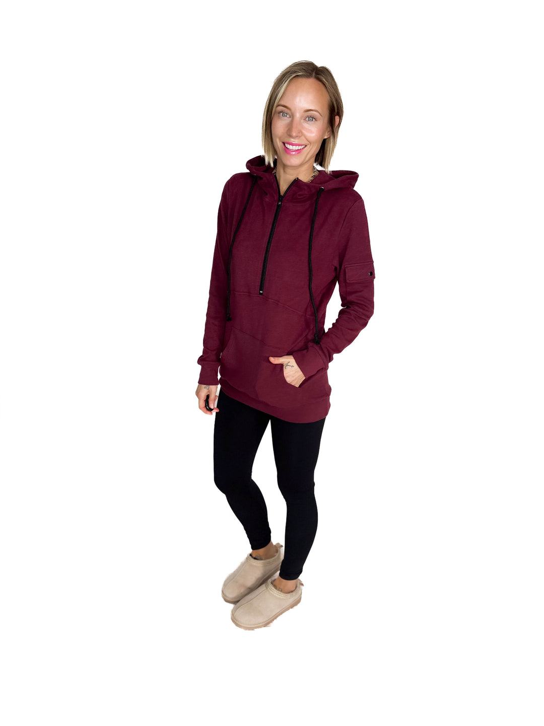 MICHELLE MAE Pixie 1/2 Zip Hoodie- BURGUNDY