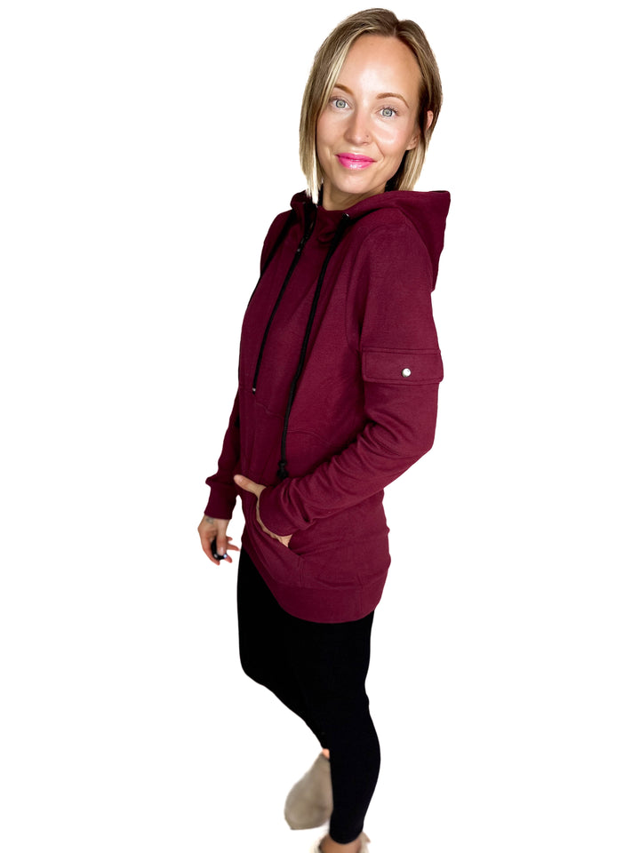 MICHELLE MAE Pixie 1/2 Zip Hoodie- BURGUNDY