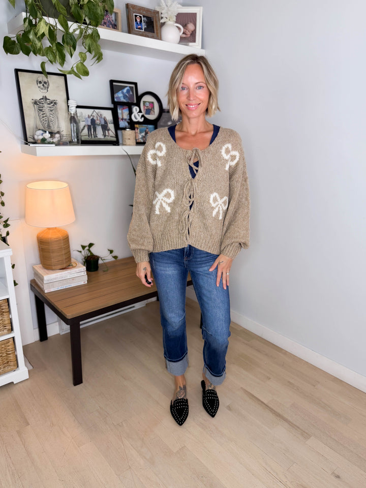 Pinella Ribbon Cardigan- TAUPE