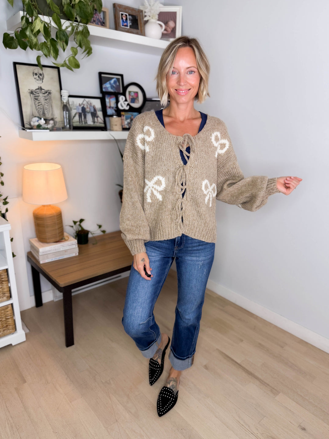 Pinella Ribbon Cardigan- TAUPE