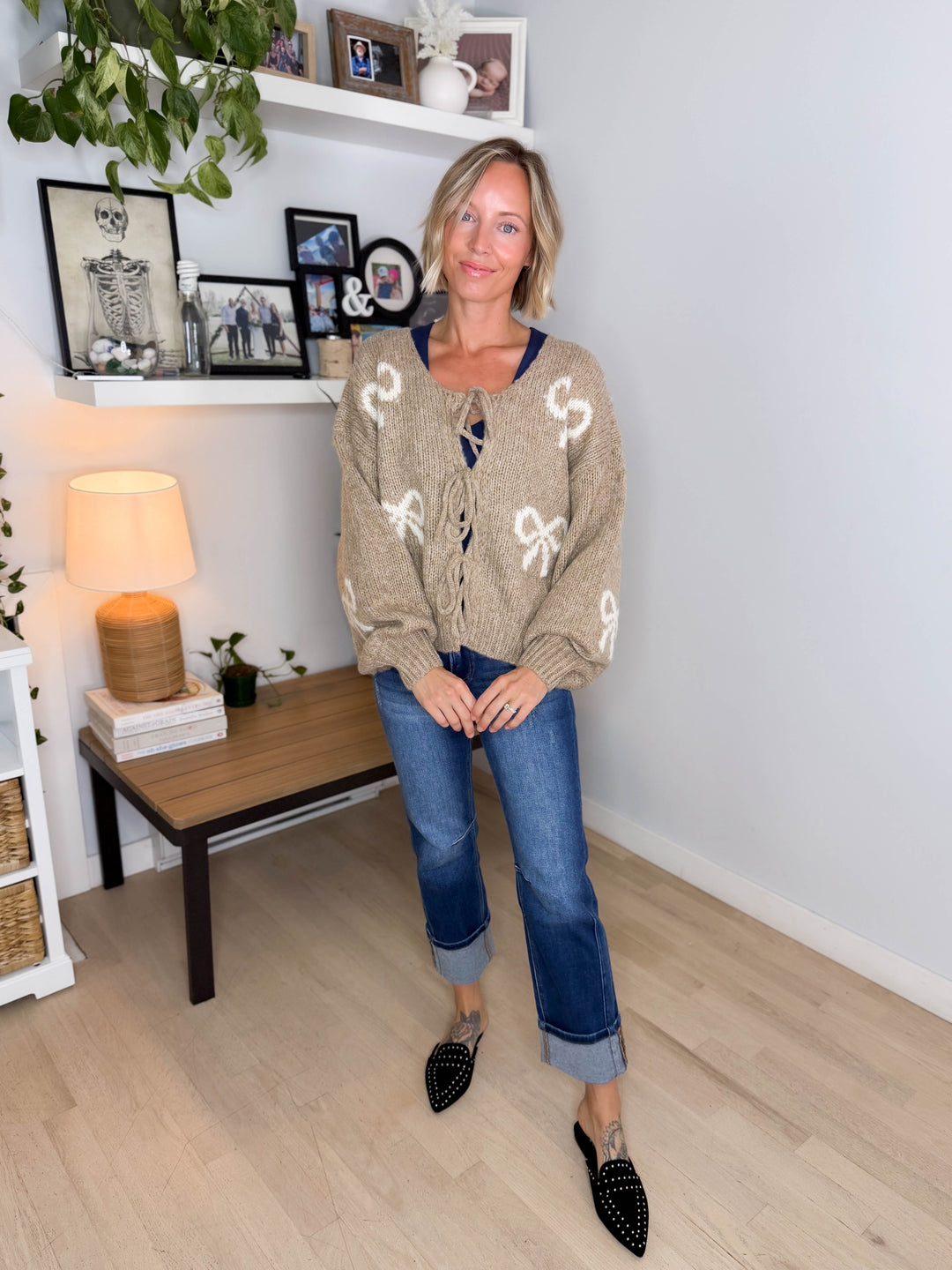 Pinella Ribbon Cardigan- TAUPE