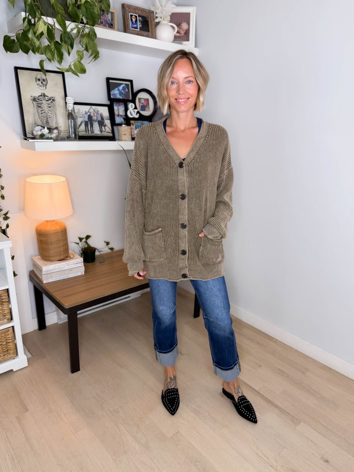 Darcy Washed Cotton Cardigan- MOCHA