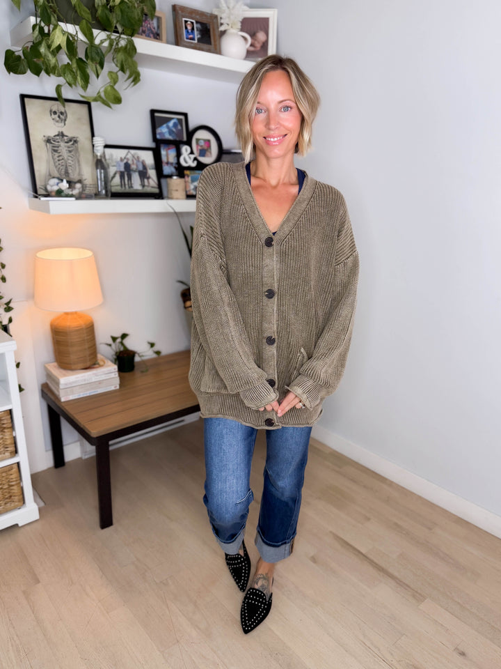Darcy Washed Cotton Cardigan- MOCHA