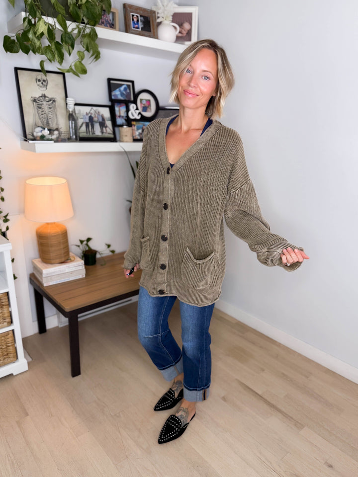 Darcy Washed Cotton Cardigan- MOCHA