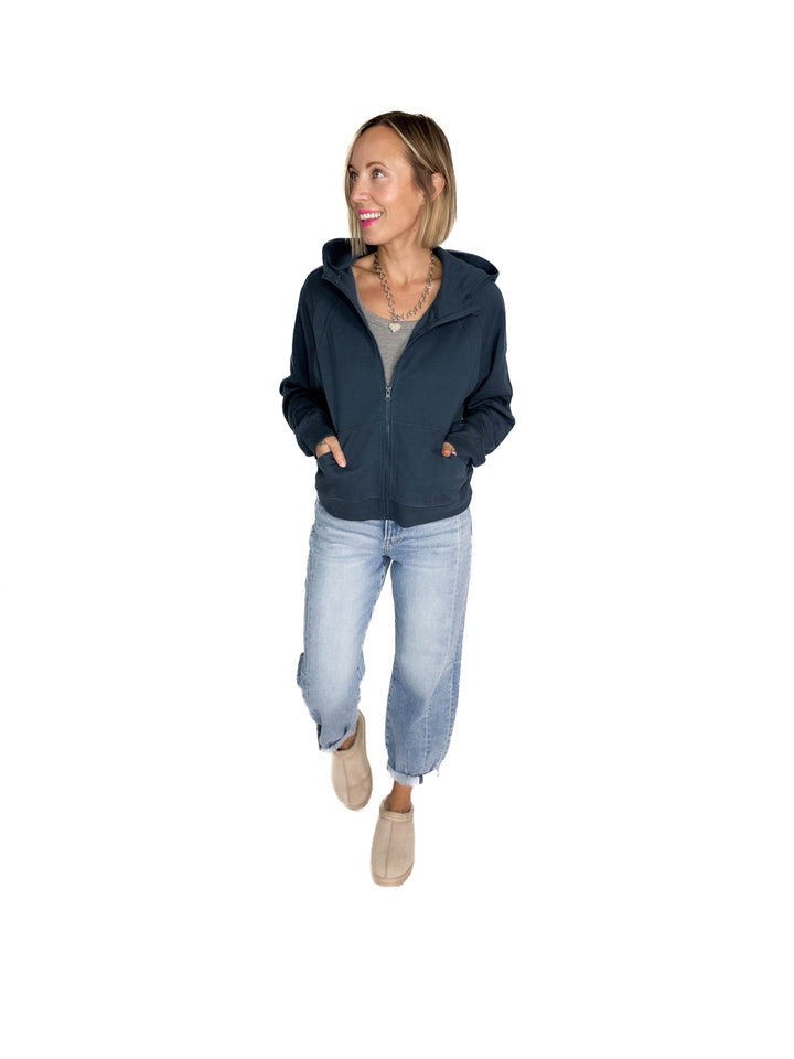 MONO B Kaid Soft Structure Fleece Zip Up- MIDNIGHT NAVY