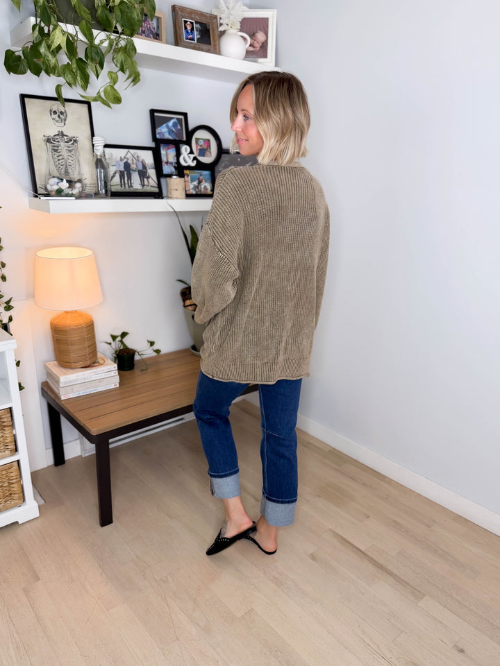 Darcy Washed Cotton Cardigan- MOCHA