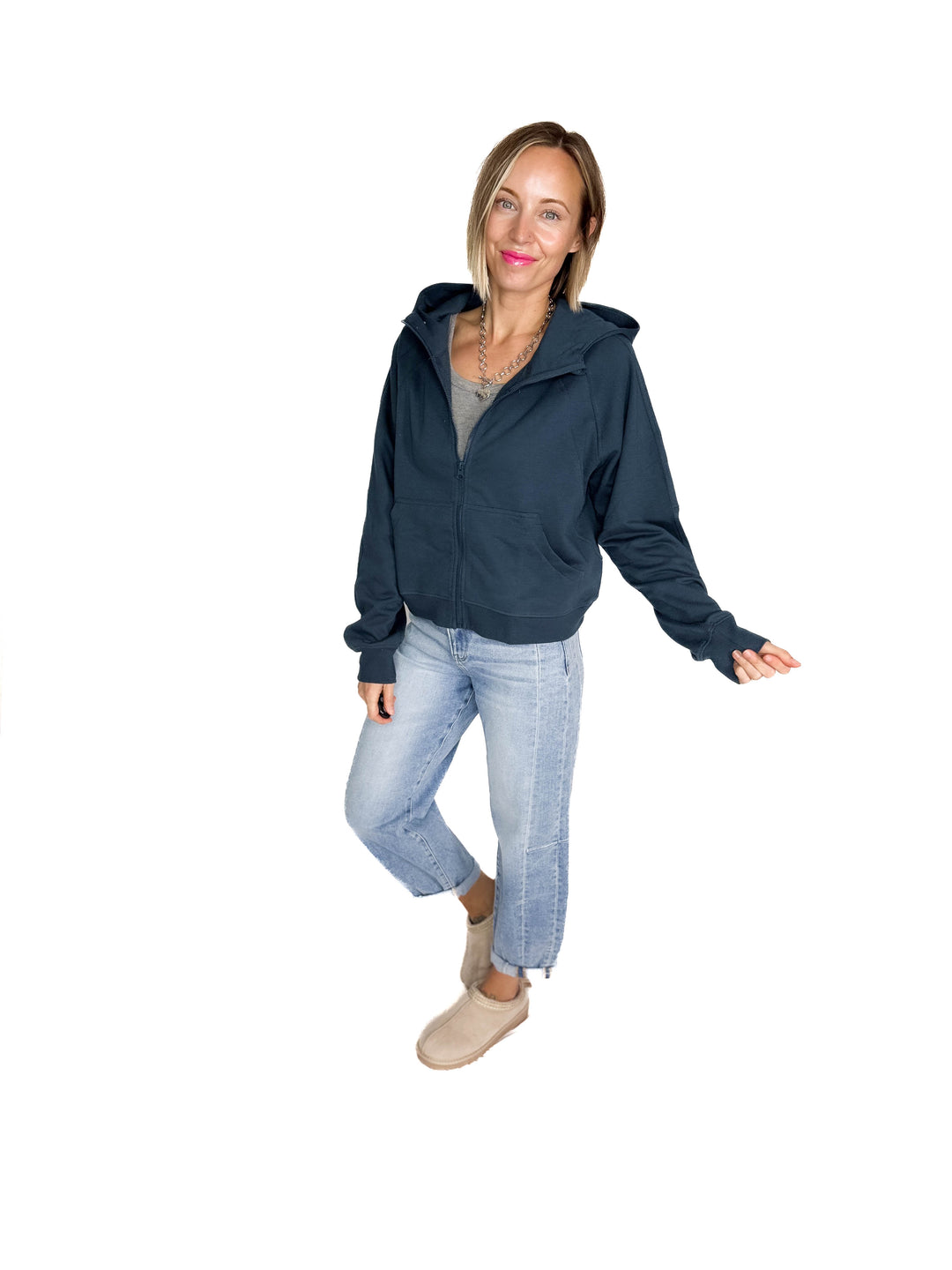 MONO B Kaid Soft Structure Fleece Zip Up- MIDNIGHT NAVY