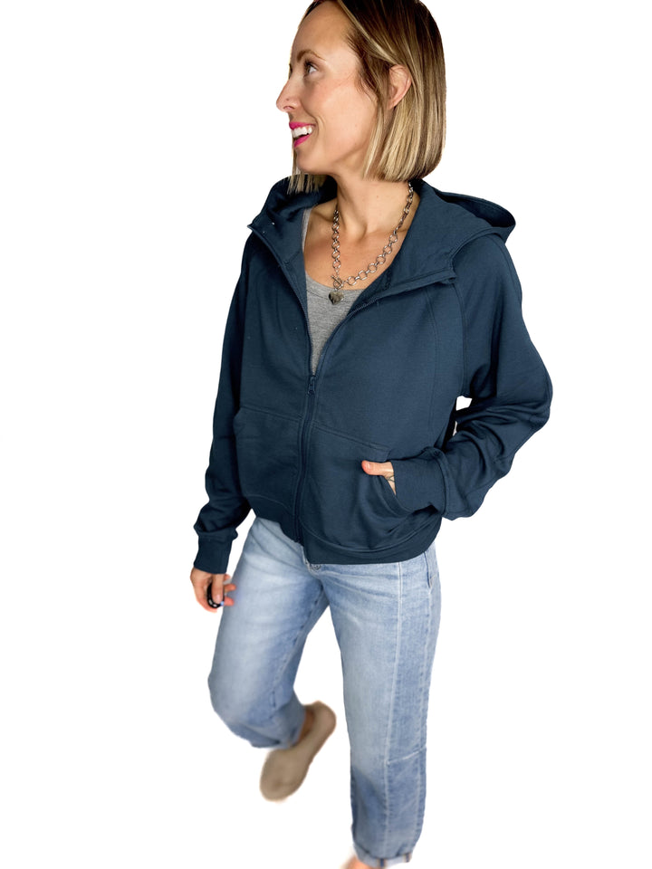 MONO B Kaid Soft Structure Fleece Zip Up- MIDNIGHT NAVY