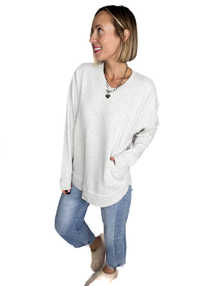 ROYCE East Hall V-Neck Sweatshirt- OATMEAL