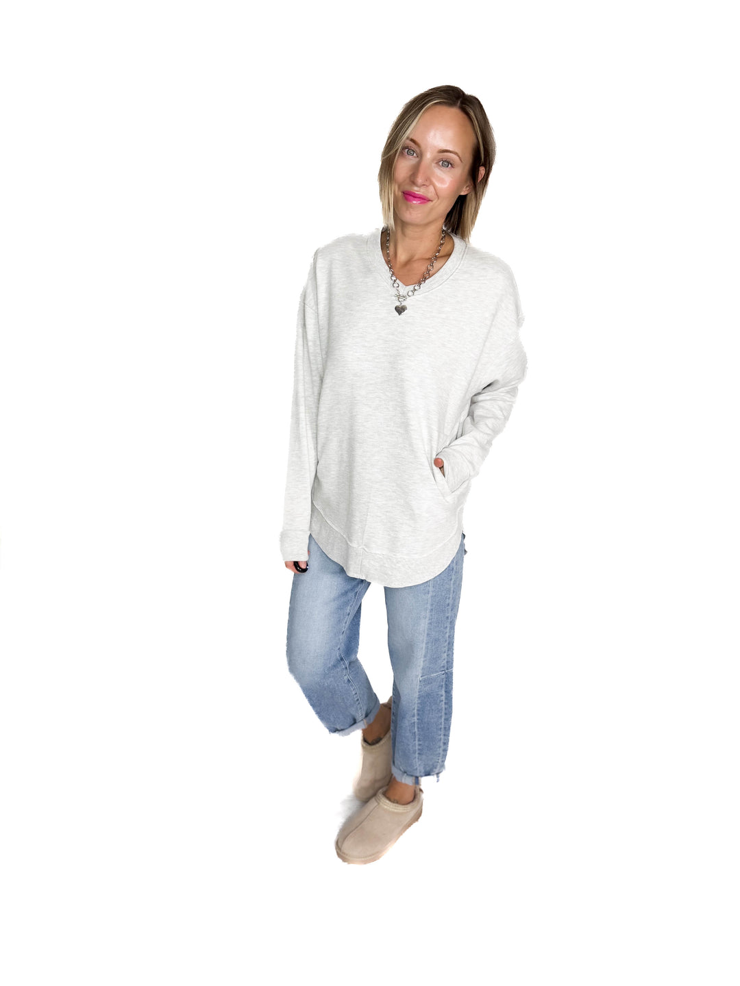 ROYCE East Hall V-Neck Sweatshirt- OATMEAL