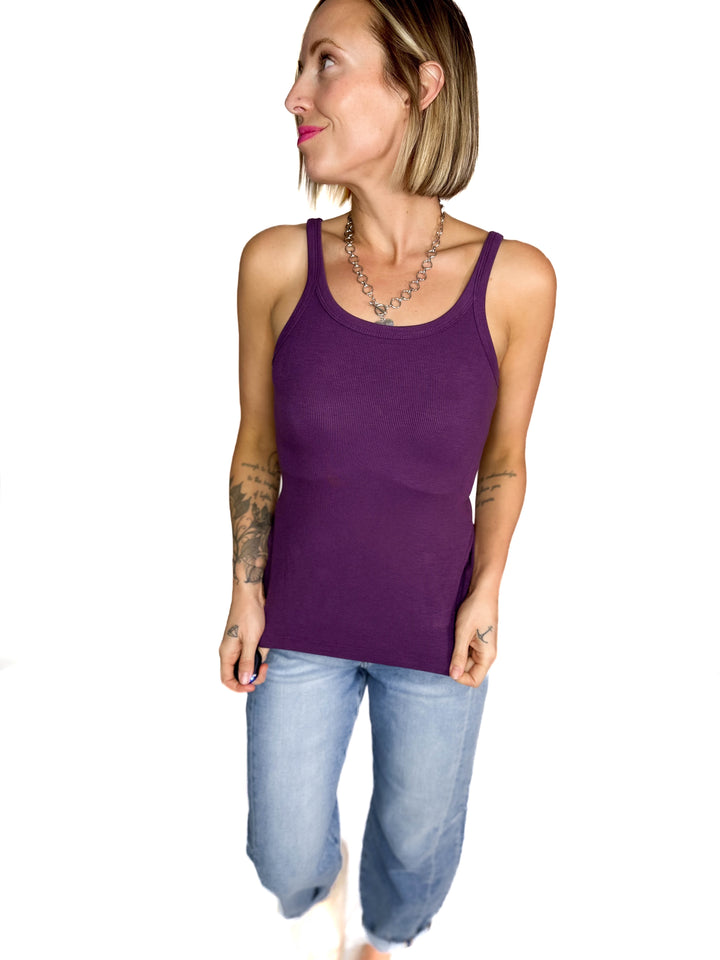 Salish Ribbed Basic Tank- EGGPLANT