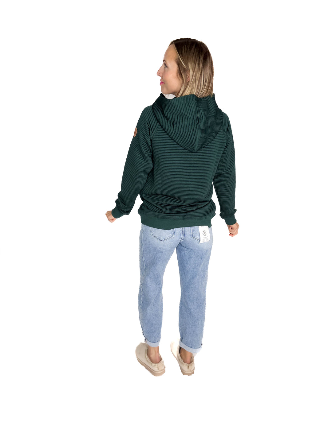 MICHELLE MAE Tatum Textured Hoodie- HUNTER GREEN