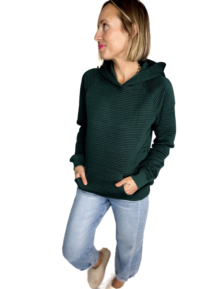 MICHELLE MAE Tatum Textured Hoodie- HUNTER GREEN