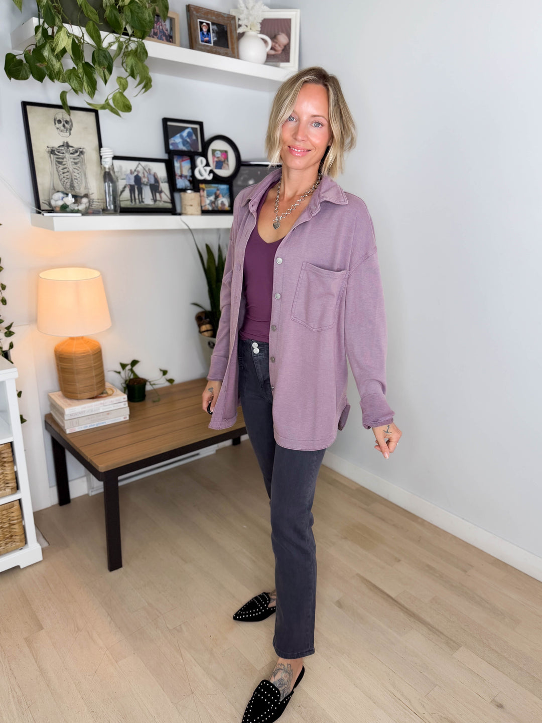 Darla Oversized Washed Soft Button Shacket- COCOA