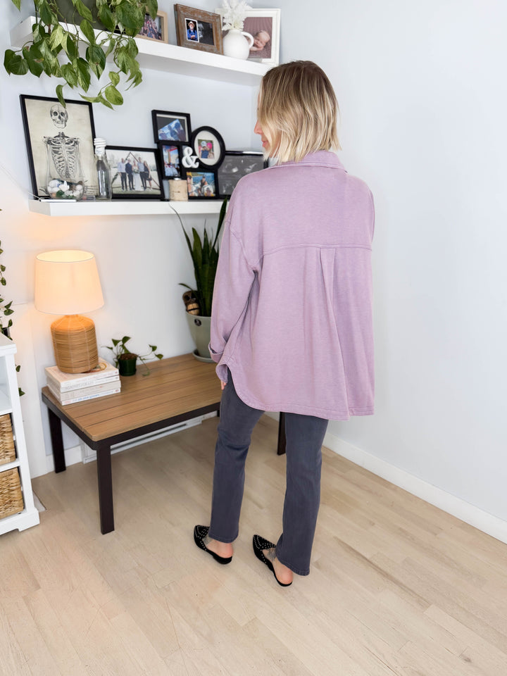Darla Oversized Washed Soft Button Shacket- COCOA